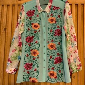 John Mark Floral Embroidered Women's Top - Multicolor XL